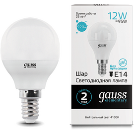  Лампочка Gauss 53122 Elementary Шар 12W 
