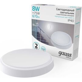  Светильник Gauss ЖКХ 193411208-OAS 8Вт 4000K белый датч.движения 