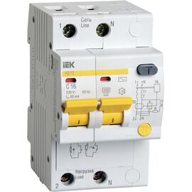  Выключатель автом. дифф. тока IEK АД12 MAD10-2-016-C-030 16A тип C 4.5kA 30мА AC 2П 230В 3мод белый 